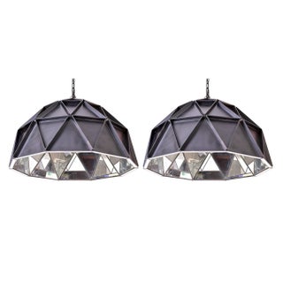 Black Metal Facet Pendants - A Pair For Sale