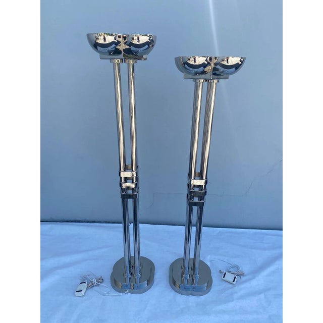Rare Art Deco Period Polished Chromed Torchiere Lamp - Two Available For Sale In Miami - Image 6 of 12