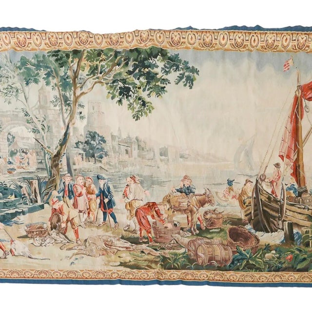 Large Vintage French Hand-Woven Colorful Tapestry For Sale - Image 4 of 12