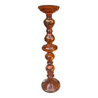 Vintage 1970”s Orange Tall Candle Stick Decor Pillar Candelabra Candle Stick For Sale