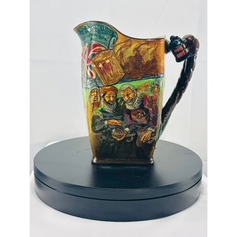Goldenrod Vintage Royal Doulton the Drake Jug No. 190 | Large English Historical Character Glazed Earthen Pottery Jug | Sir Francis Drake Nautical Pitcher For Sale - Image 8 of 18