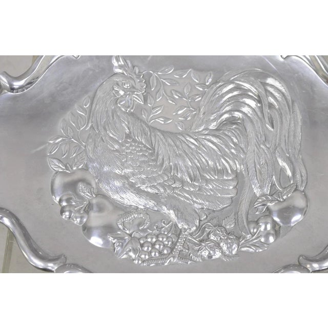 Lenox Vintage Lenox Retired Large Rooster Pewter Metal Holiday Serving Platter Tray For Sale - Image 4 of 11