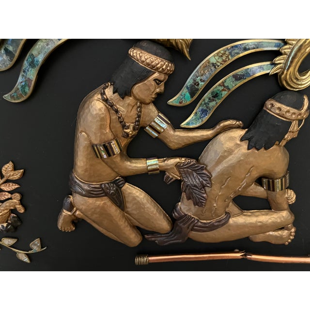 Bronze Late 20th Century Malachite Mayan Wall Panel For Sale - Image 8 of 11