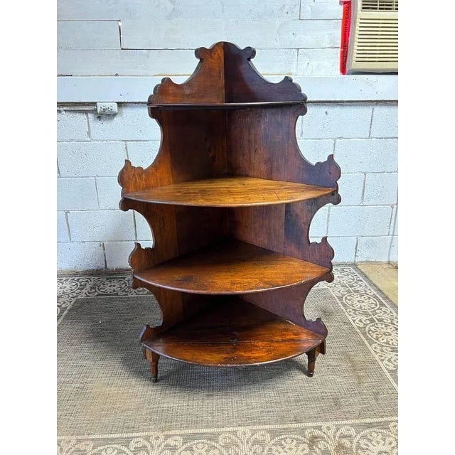 Antique Victorian Style Mahogany 4 Tier Corner Etagere Bookcase Solid wood frame, The shelves have gained a very good...