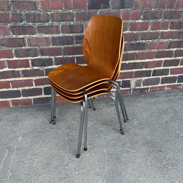 Mid-Century Modern Mid-Century Modern Westnofa Teak and Chrome Dining Chairs Stacking – Set of 4 For Sale - Image 3 of 12