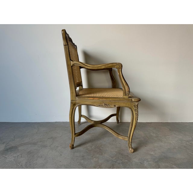1970s Hollywood Regency French Louis XV Style Carved Wood Cane Fauteuil Armchair For Sale - Image 9 of 12
