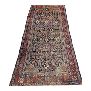 19th Century Persian Malayer in All Over Pattern in Navy Blue, Red, Ivory