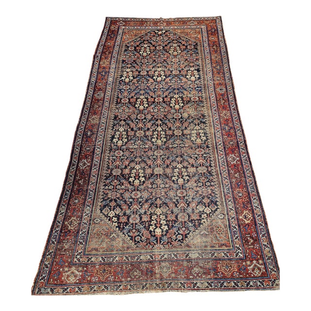 Antique Persian Malayer Rug, Handwoven All Over Geometric Pattern, Navy & Red, 6’ X 12’ For Sale