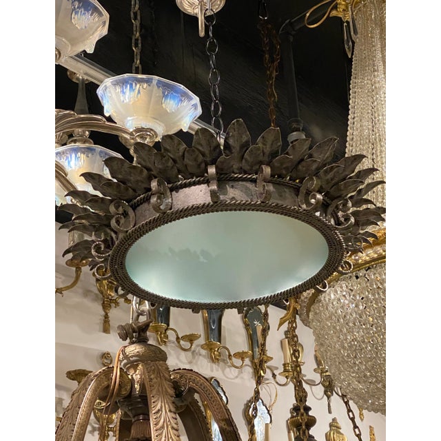 Italian 1940’s Silver Leaf Sunburst Light Fixture For Sale - Image 3 of 5