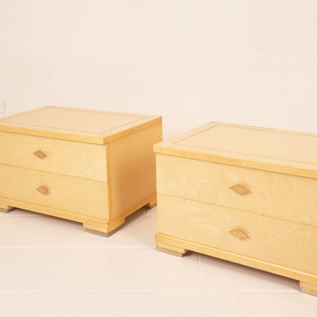 Italian Maple Burl and Brass Nightstands by Gianluigi Gorgoni for Fratelli Turri, 1980s, Set of 2 For Sale - Image 15 of 18