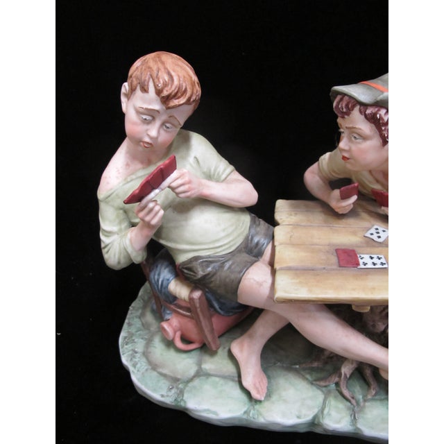 Capodimonte Large Porcelain Cheaters Boys Playing Cards Signed Pucci Figurine For Sale - Image 11 of 14
