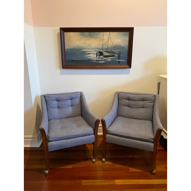 Presenting an original unique moody complex oil painting on canvas of ships on a cloudy evening signed by Brent. Painting...