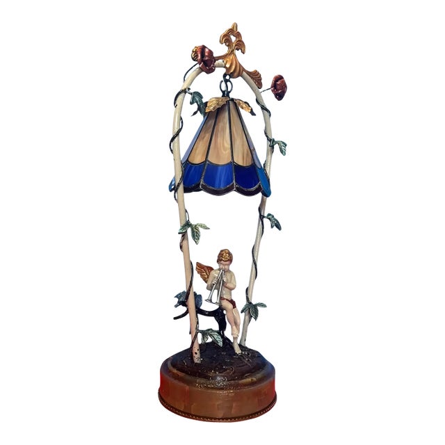 Cherub Playing the Flute Tole Table Lamp For Sale