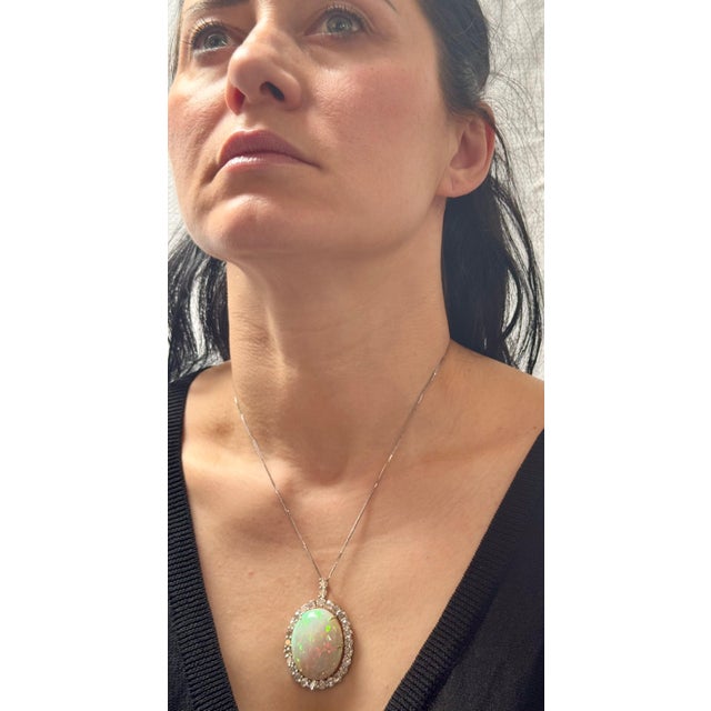 52 Carat Oval Ethiopian Opal & Diamond Pendant 14 Karat White Gold Necklace For Sale - Image 13 of 18