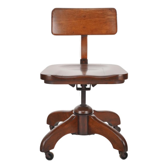 Vintage Solid Walnut Swivel Desk Office Chair For Sale