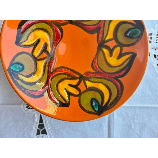 Orange Mid 20th Century Poole Pottery England Hand-Painted Abstract Plate For Sale - Image 8 of 15