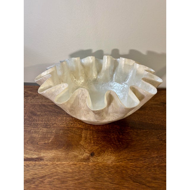 Vintage Coastal Capiz Shell Decorative Bowl With Ruffled Edges For Sale - Image 4 of 5