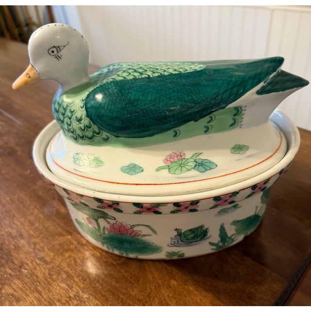 1970s Chinese Famille Rose Duck Tureen For Sale - Image 5 of 18