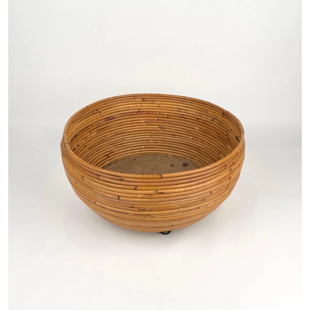 Wood Rattan Round Flower Stand Plant Holder, Italy, 1960s For Sale - Image 7 of 10