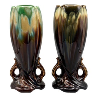 Mid-Century Art Deco Style Pour Glazed Vases from Faïence Thulin, 1940s, Set of 2 For Sale
