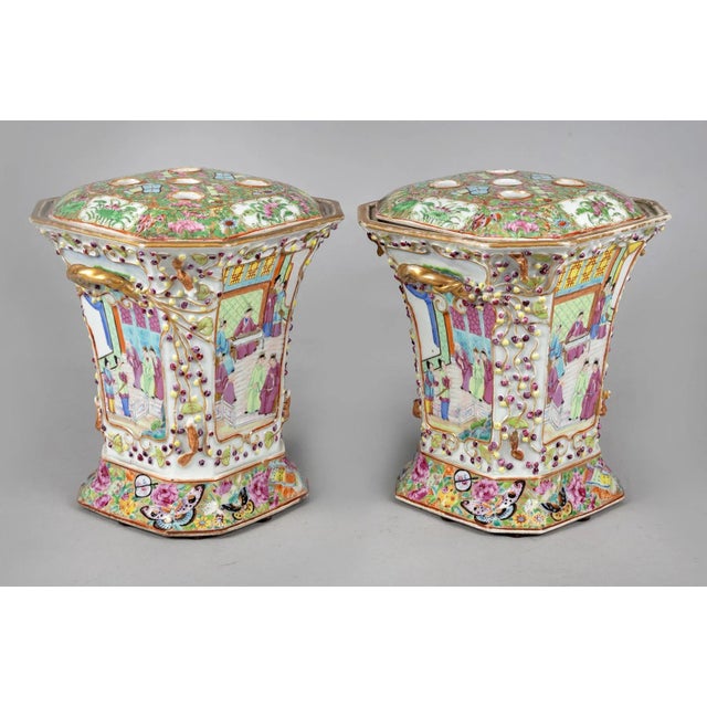 Chinese Export Famille Rose Bough Pots - a Pair For Sale - Image 4 of 10