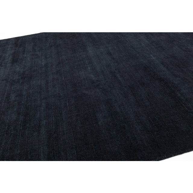 Japandi Minimalist Handmade Charcoal Wool & Bamboo Silk Rug With Grid Texture For Sale In New York - Image 6 of 12