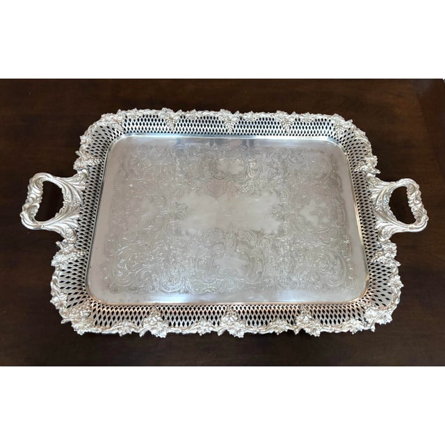 Antique William Adams English Sheffield Silverplate Art Nouveau Grape Motif 26.5"x17" Tray. For Sale - Image 4 of 10