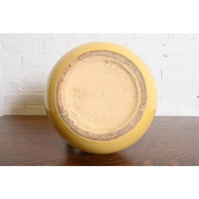 Yellow Robinson Ransbottom of Roseville Arts & Crafts Large Yellow Glazed Handled Art Pottery Jug or Vase, 1930s For Sale - Image 8 of 12