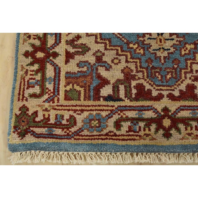 Heriz Runner 2’6” X 8’1” Blue Wool Tribal Hand-Knotted Oriental Rug For Sale - Image 9 of 12