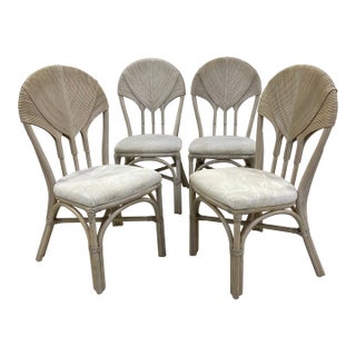 1970s Vintage Pencil Reed Rattan Palm Dining Chairs After Gabriella Crespi - Set of 4 For Sale