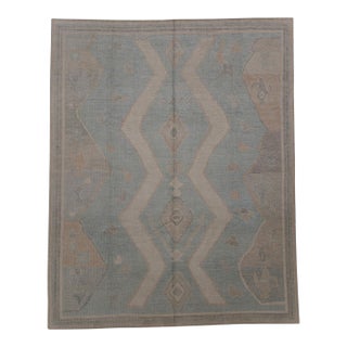 Turkish Oushak Rug Blue, Beige & Taupe Handwoven Wool Rug 8'2" X 10'1" For Sale
