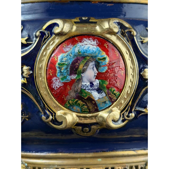 Large Bronze-Mounted Jardiniere with Glass Portrait Medallion by Édouard Gilles For Sale - Image 10 of 17
