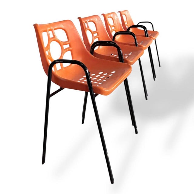 Mid-Century Modern Space Age Orange Chairs, 1970s, Set of 4 For Sale - Image 3 of 9