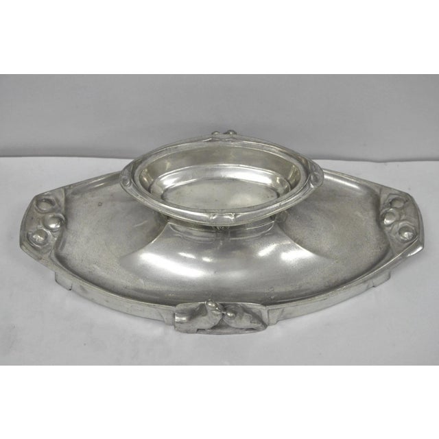 Silver Antique Kayserzinn 4640 German Art Nouveau Pewter Metal Serving Platter W Birds For Sale - Image 8 of 18