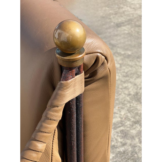 Pair of Curule Leather and Brass Campaign Armchairs Styled After Steve Chase For Sale - Image 17 of 18