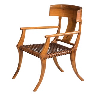 Brown Woven Leather and Wood Armchair from Pescetta For Sale