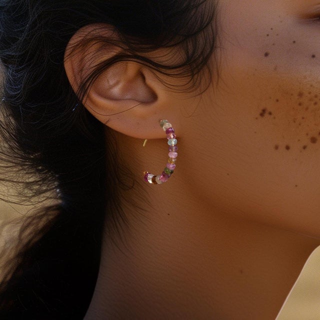 Rainbow Tourmaline Half Moon Hoops, Pair For Sale In New York - Image 6 of 6