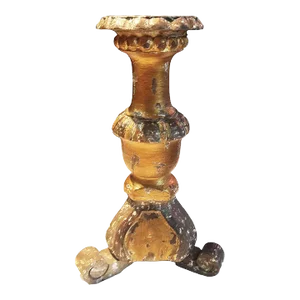 Late 20th Century Hand Carved Wood Candlestick From India, in Gilt Rustic Finish