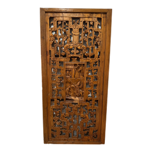 Antique Chinese Carved Hardwood Architectural Panel, Late Qing Dynasty, Framed
