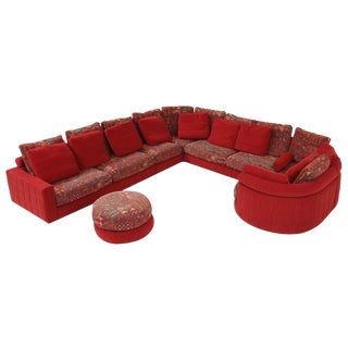 Modular Sofa in Red and Patterned Upholstery from Roche Bobois, 1980s For Sale