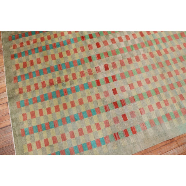 Mint Green Vintage Turkish Anatolian Deco Checkerboard Rug For Sale - Image 18 of 18
