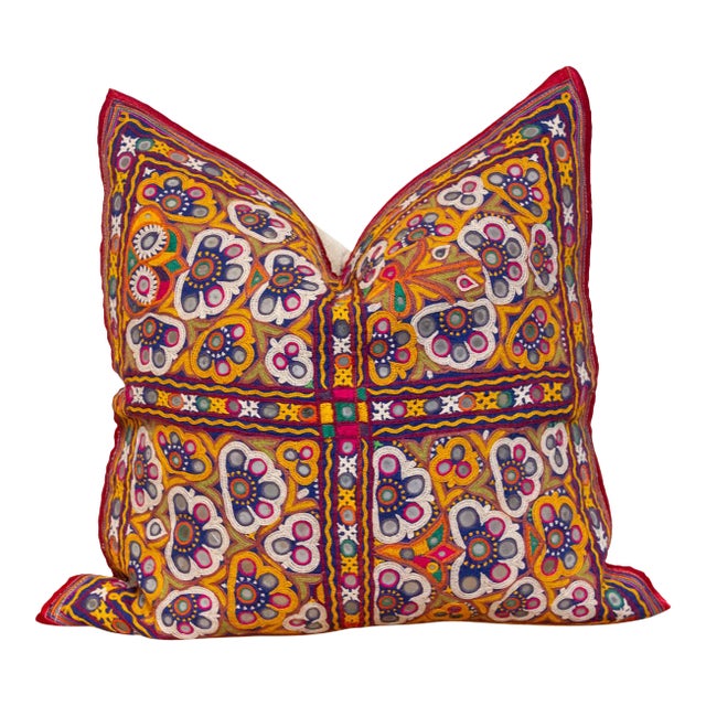 Colorful Rajasthani Embroidered Decorative Pillow For Sale