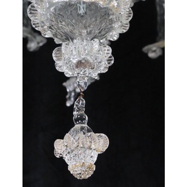 Large Vintage Clear Six Arm Murano Style Glass Chandelier For Sale - Image 9 of 12