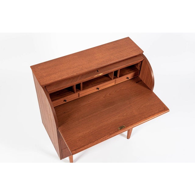 Brown Mid-Century Teak Rolltop Secretary Desk by Egon Ostergaard, Made in Sweden For Sale - Image 8 of 12