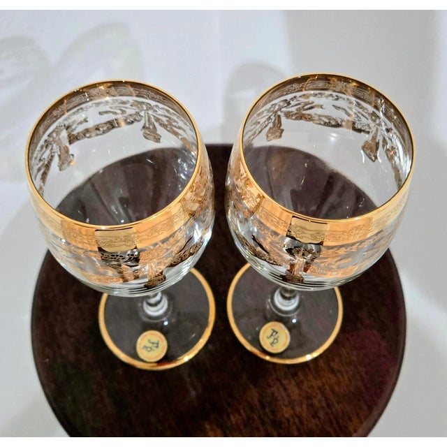Mid 20th Century F&p Hand-Made Italian Wine Glasses – 24k Gold Trim, Mid-Century, Set of 2 For Sale - Image 5 of 7