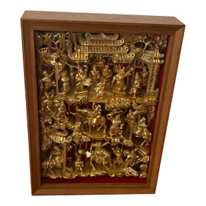 Antique Chinese Carved Gilt Wall Panel in Protective Wood and Glass Case