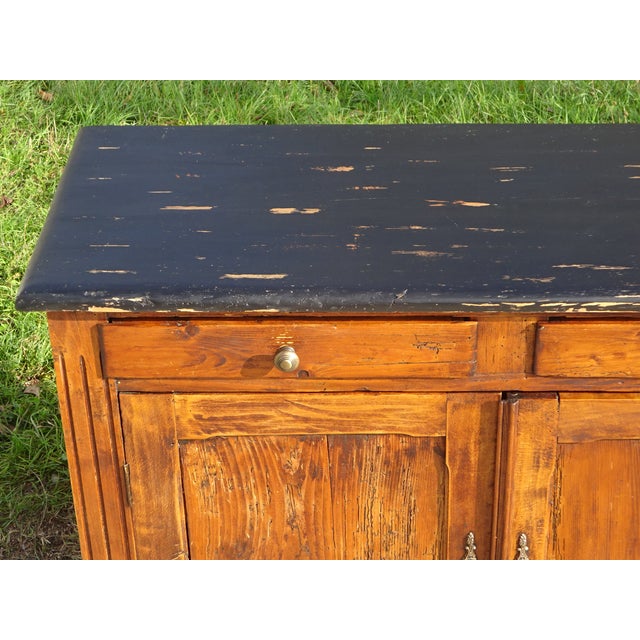 Very old Parisian sideboard, all solid wood, simple and straight, oak color. 2 cm thick pine top. Two drawers with solid...
