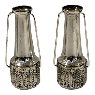 Antique Art Deco German Silver Plate Vases - Pair. For Sale