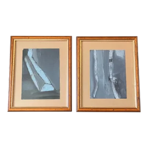 1970s 2 Original Abstract Paintings / Pastels- Set of Two
