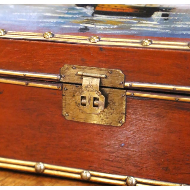 Set of Four Vintage Hand-Painted Wooden Treasure Boxes With Maritime Scenes For Sale - Image 11 of 13